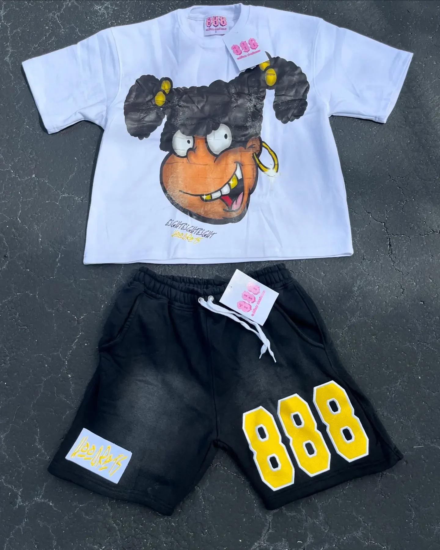 Y2K new summer men's oversized loose T-shirt shorts two-piece cartoon printed cotton T-shirt suit Harajuku loose shorts clothes