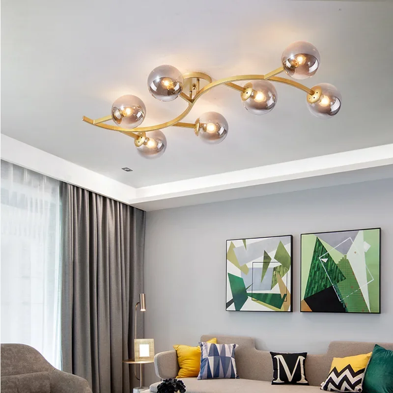 SANDYHA Modern Minimalist Ceiling Lights Branch Glass Ball Ceiling Lamp LED Lighting Fixture For Bedroom Living Room Home Decor