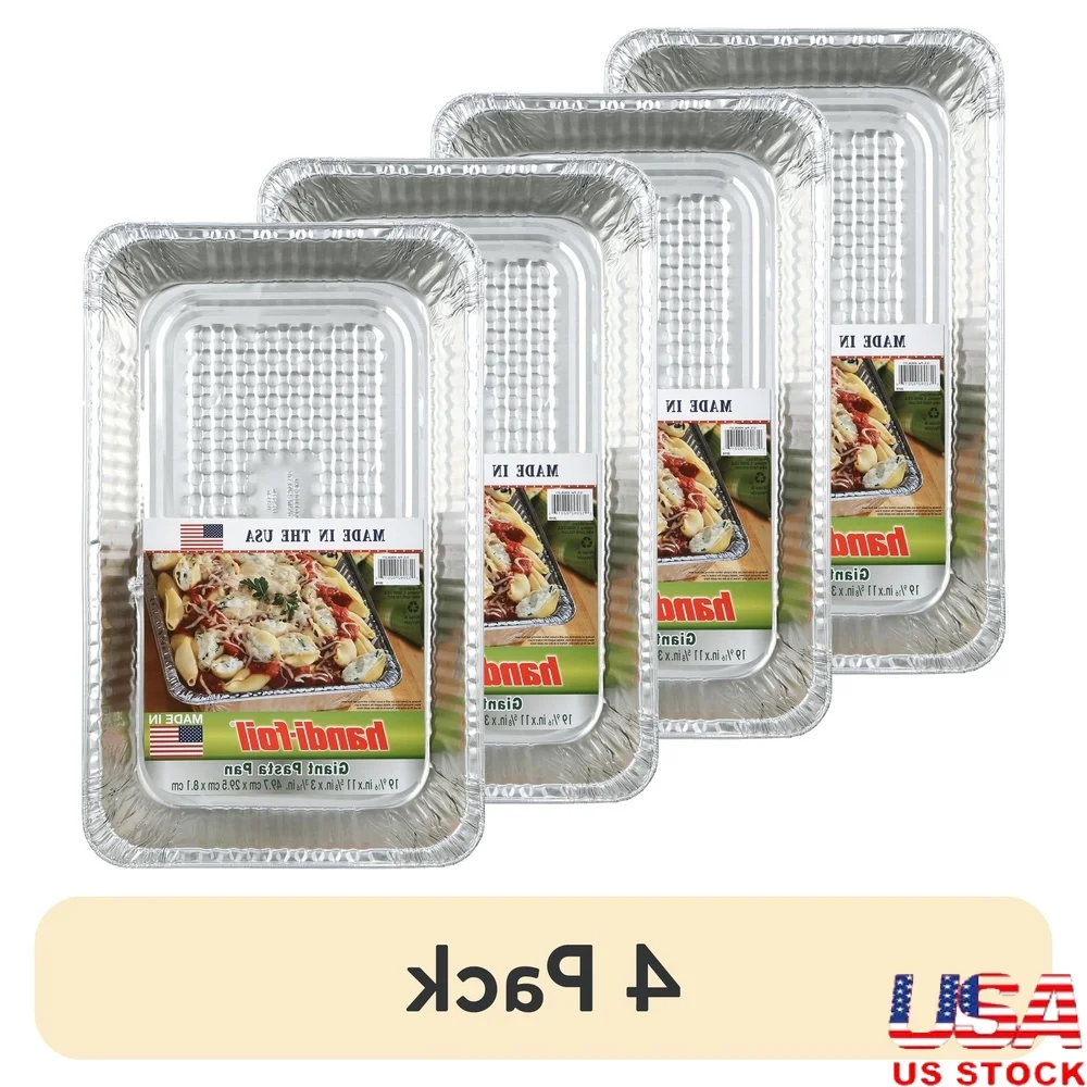

4 Pack Disposable Aluminum Pasta Pan Eco-Friendly Giant Serving Bakeware Ideal Lasagna Meat Salad Buffets Parties BBQs Clean Up