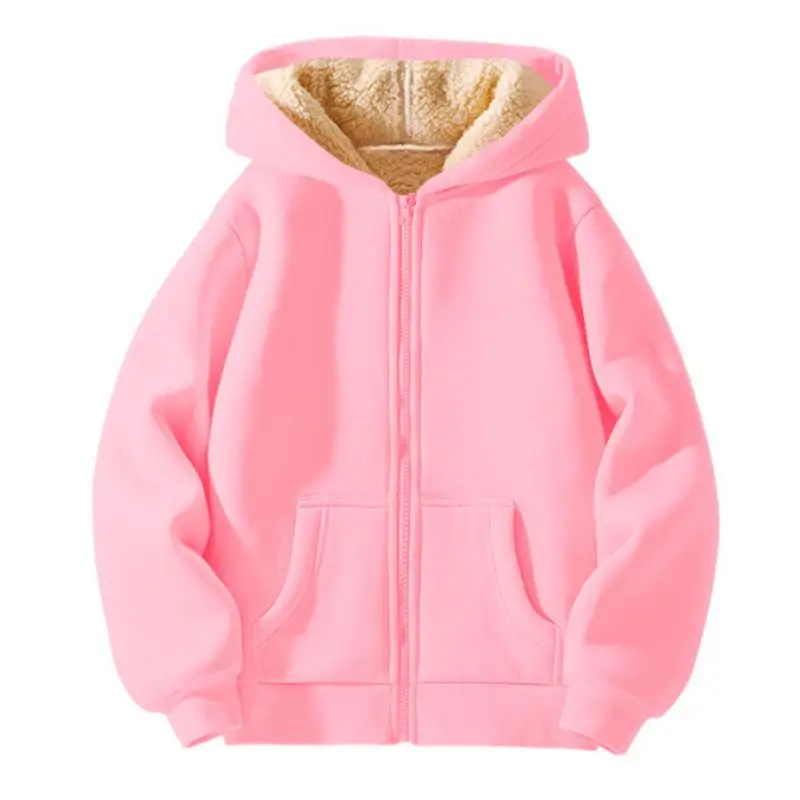 Winter New Boys and Girls Solid Color Plus Thick Lamb Fleece Versatile Casual Warm Outerwear Hoodie Fashion Sports Hoodie Coat - Image 6
