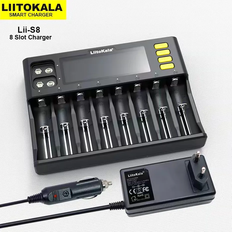 

LiitoKala Lii-S8 Литий-ионный 3,7 В NiMH 1,2 В Li-FePO4 3,2 В IMR 3,8 В на 18650 26650 21700 26700 18350 16340 AA AAA Каркабактерии