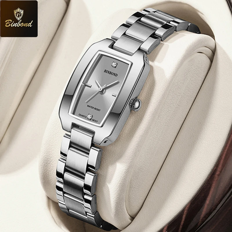 BINBOND ساعة أصلية للسيدات مقاومة للماء فاخرة من الفولاذ المقاوم للصدأ ساعة نسائية إبداعية أنيقة ساعات كوارتز Reloj Mujer
