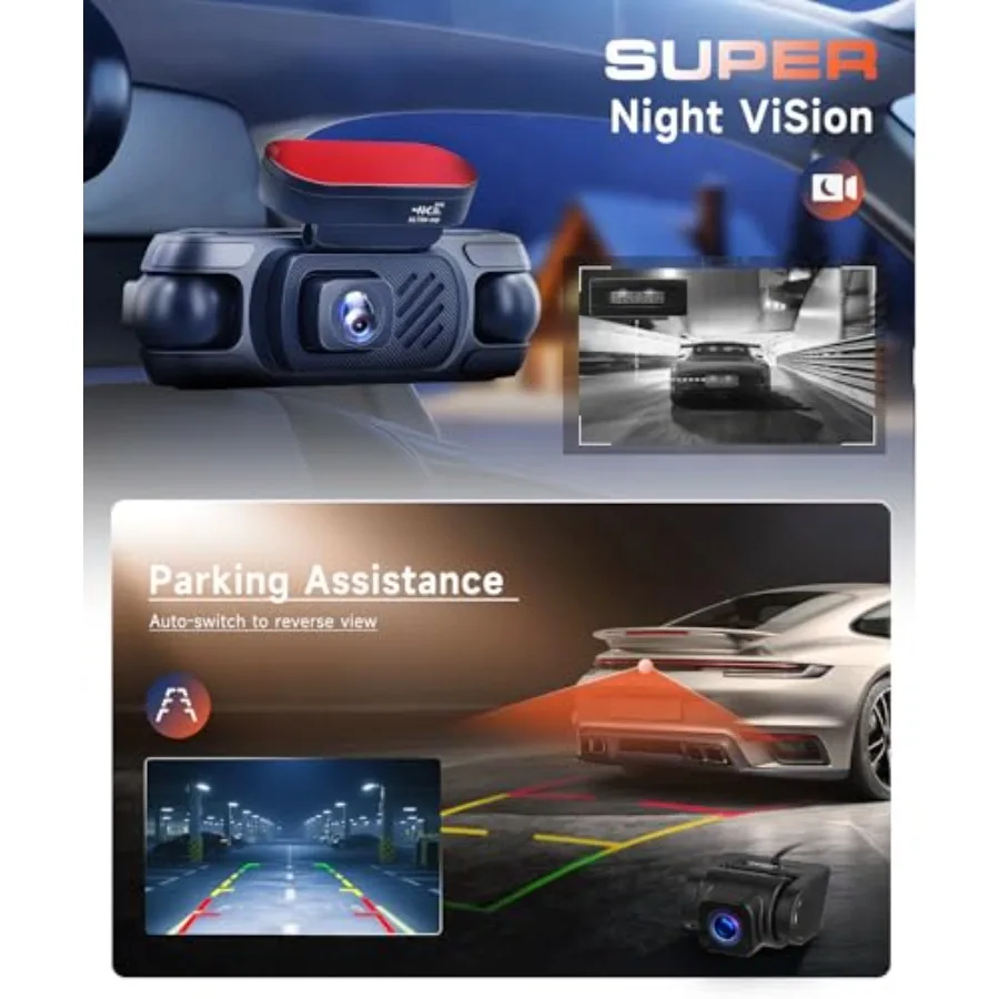 4K 360 Dash Cam for car use, metal housing, black, 4-channel front/rear/inside/side recording with WiFi, APP control, built-in view 5