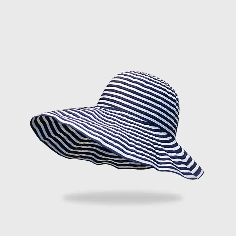 

Ladies Foldable Wide Brim Sun Hat - Striped UV Protection Fisherman Cap for Beach, Travel & Outdoor Summer