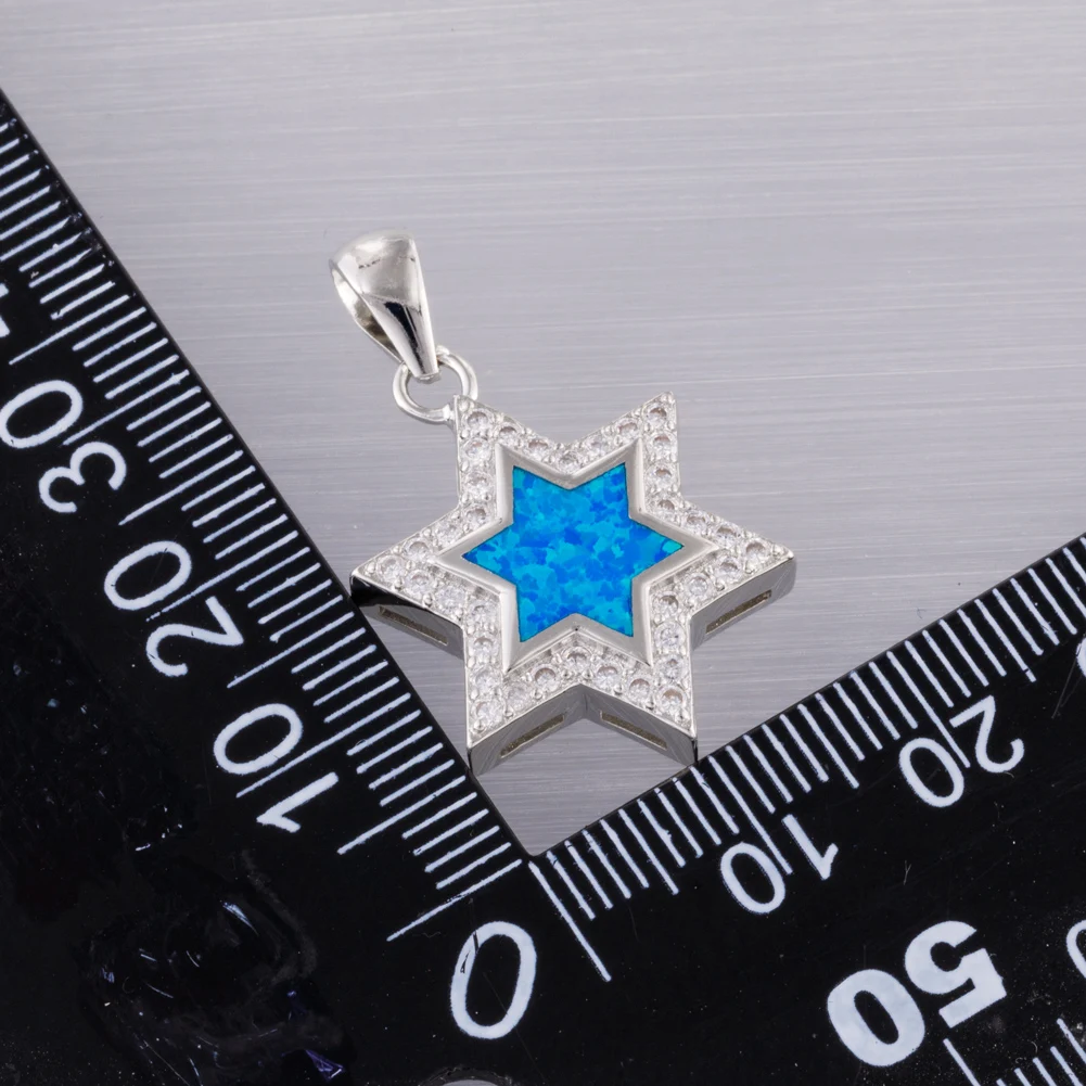 KONGMOON Star of David Ocean Blue Fire Opal CZ Surround Jewelry for Women Pendant for Necklace