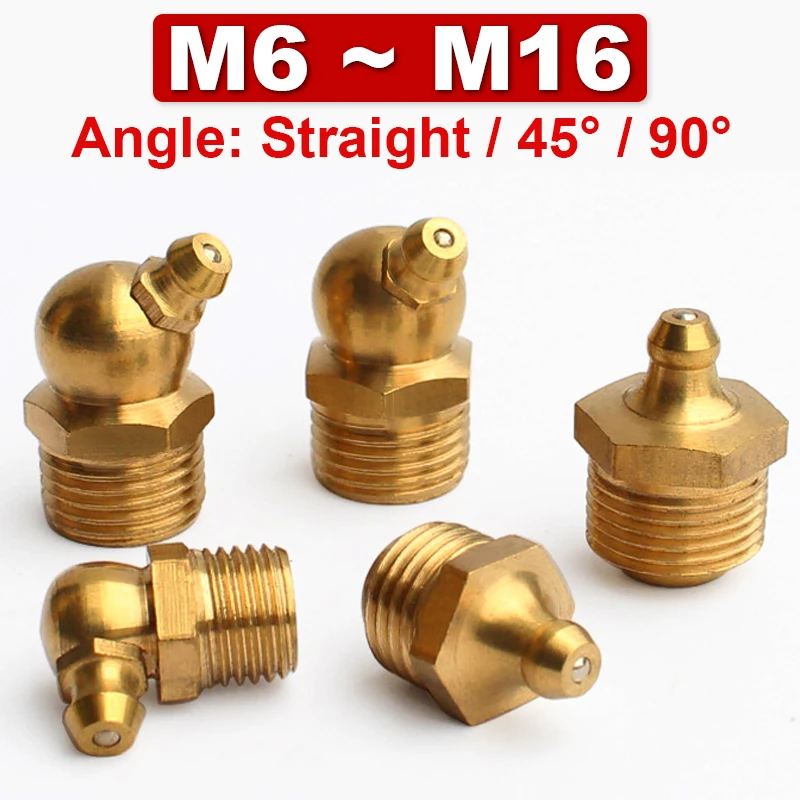 M4/M5/M6/M8/M10/M12/M14/M16 Brass Grease Nipple Fitting Mechanical Lubrication Pure Copper Butter Nozzle Curved Nozzle Oil Gun