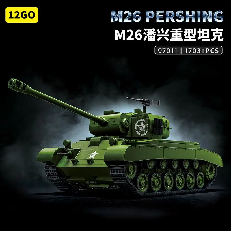 

12GO 97011 Американский тяжелый танк M26 Patton времен Второй мировой войны, сложная сборная модель-конструктор, военная игрушка