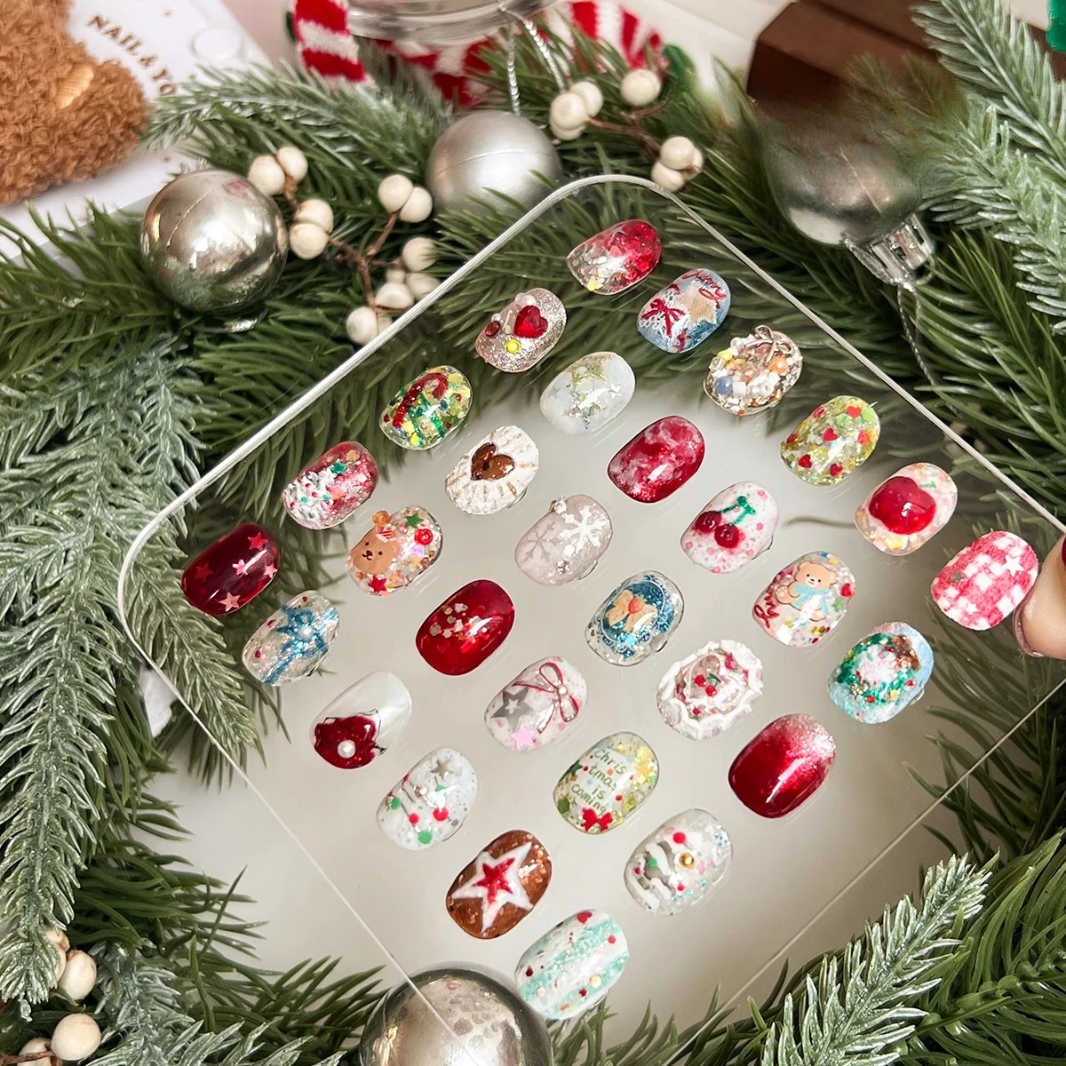 24색 크리스마스 레드 그린 솔리드 젤 네일 폴리시 팔레트 반영구 글리터 골드 실버 UV/LED 소크 오프 젤 바니시
