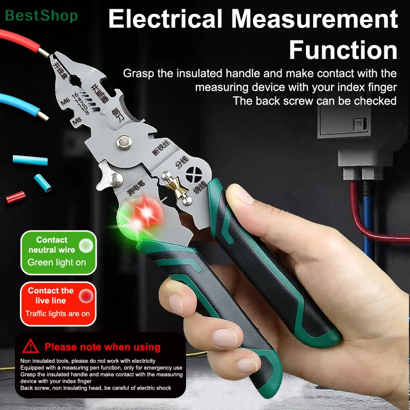 

★★★10 in1 Foldable Wire Stripper Pliers With Electricity Measurement Plier ,Electrician Scissors For Cutting Pulling Wires
