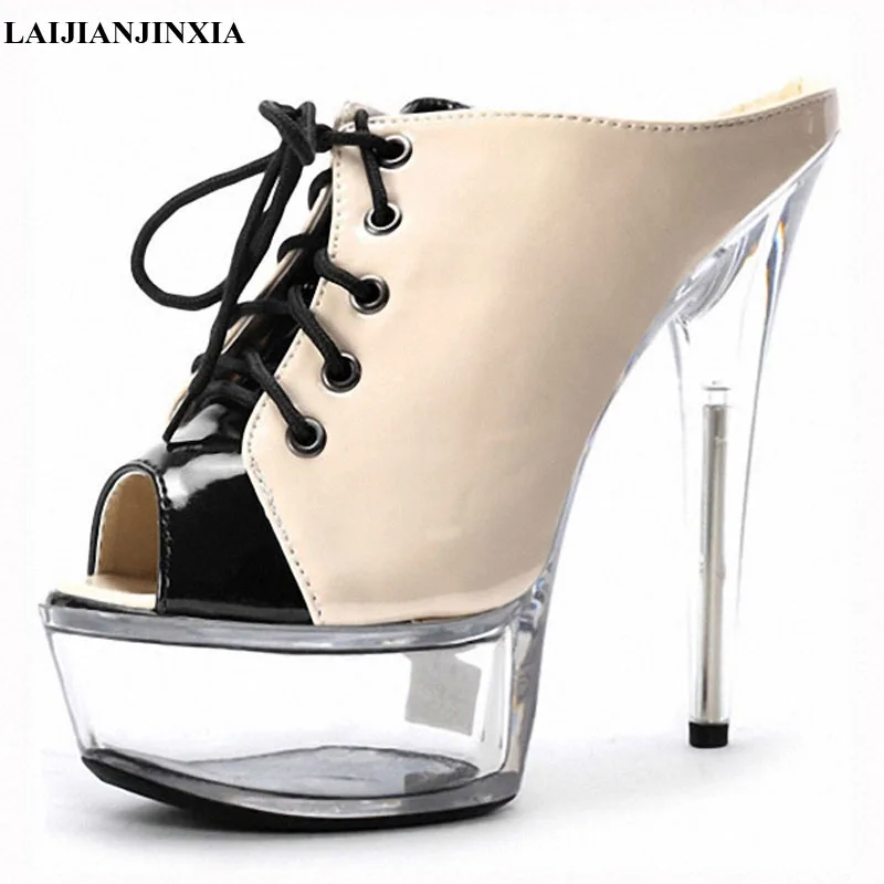 LAIJIANJINXIA New PU Sexy Exotic Pole Dancing Shoes Summer Women Slippers 15CM High Heels Size 34-46 H365