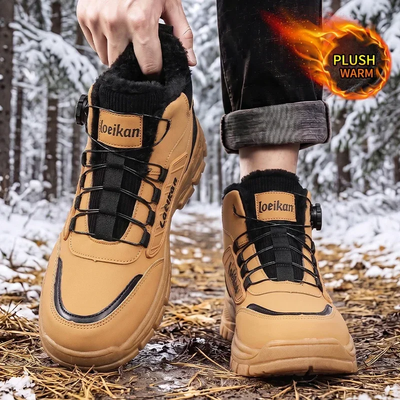 Herren-Winterstiefel mit Plüschfutter, Schnellverschluss-Knöchelstiefel, rutschfeste, strapazierfähige, warme Outdoor-Wanderschuhe – Detail 8