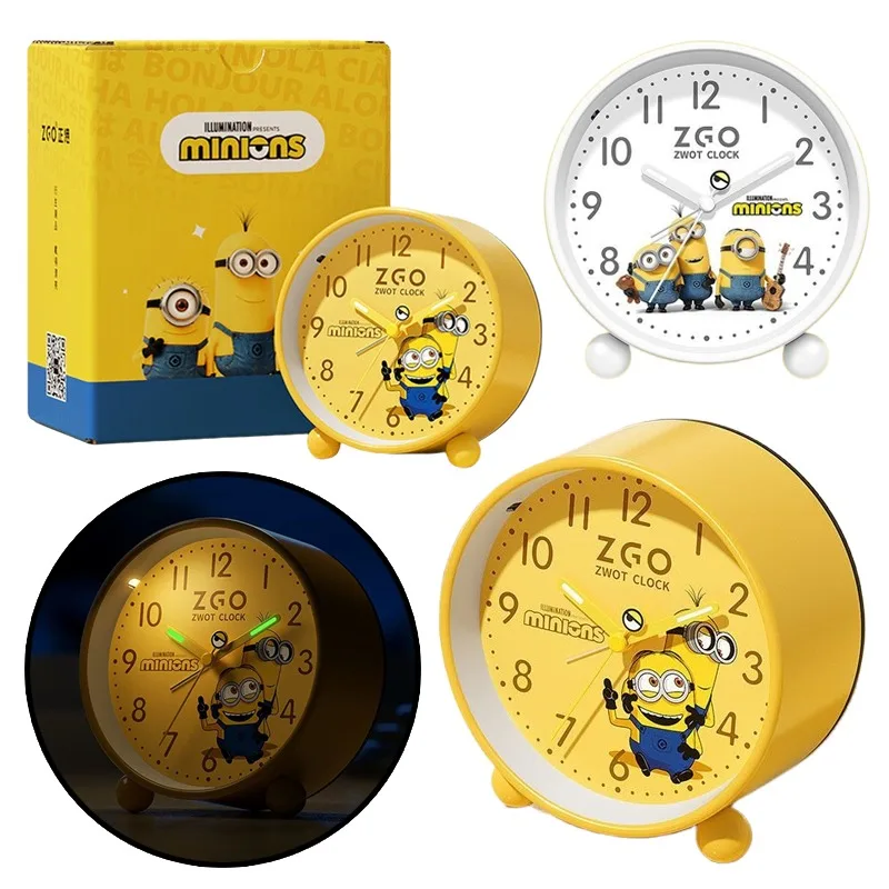 

Minions Silent Alarm Clock for Boys Girls Cartoon Bedside Alarm Clock Birthday Gift Kawaii Round Luminous Clock School Supplies