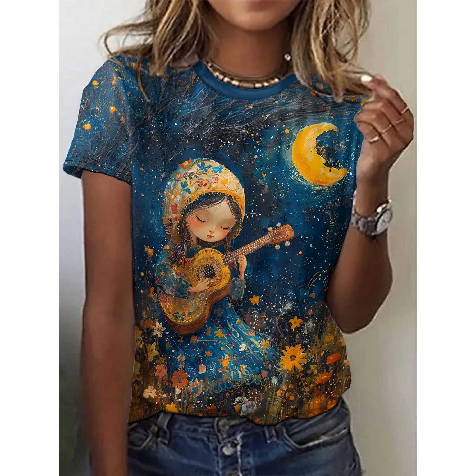 

Cartoon T Shirt For Women Cute Girl 3d Print Summer Short Sleeve Womens' T-Shirts Art Style Top Casual Plus Size Female Clothing