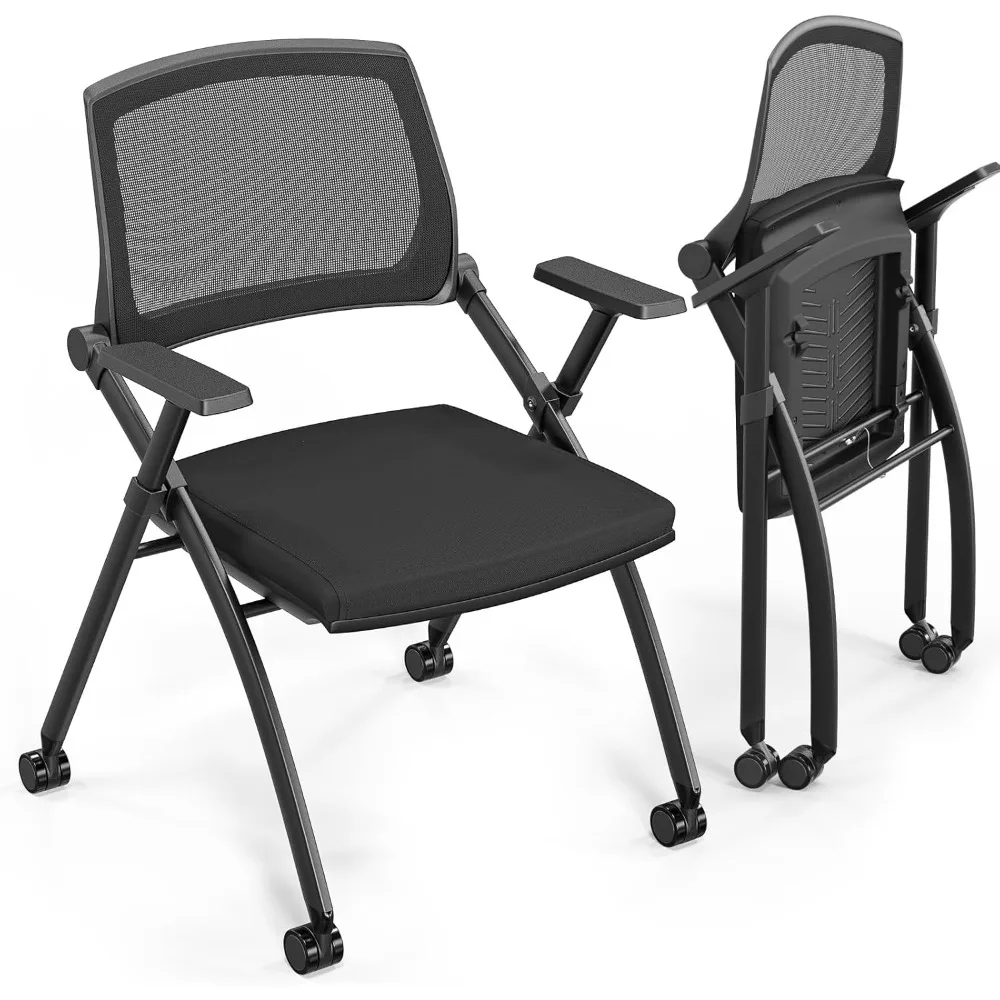 

2 Pack Stackable Conference Room Chairs with Wheels, Folding Office Chair with Rebound Back, Padded Seat for Training Room, Gue