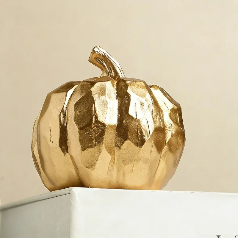 Holiday Gift: Golden Pumpkin Sculpture, Rural Courtyard, Backyard Garden Decoration