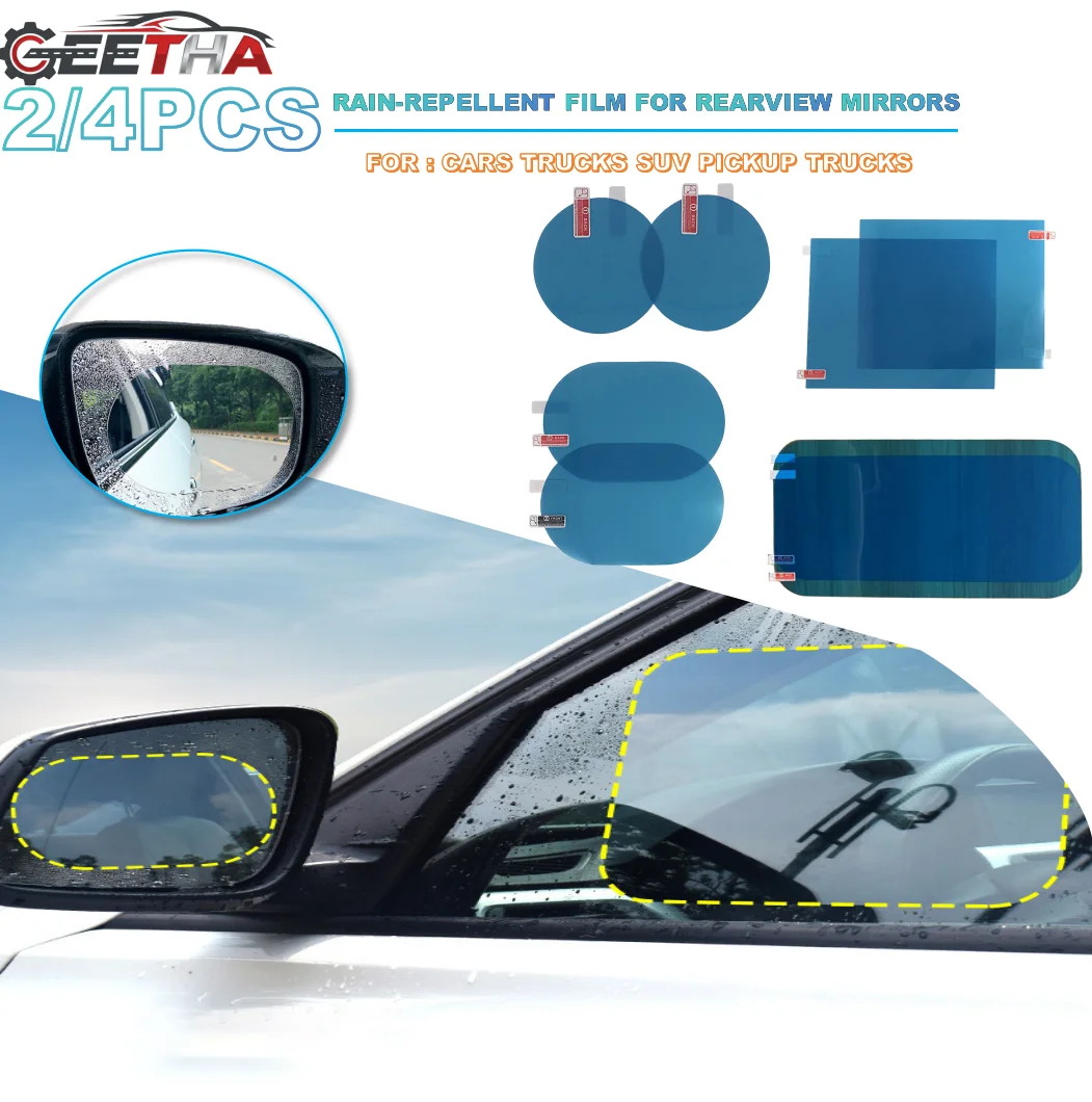 

2pcs 2026 New Universal Fit Car Rearview Mirror Rain-Proof Film Anti-Fog Water-Repellent Sticker Reflective Mirror Protection