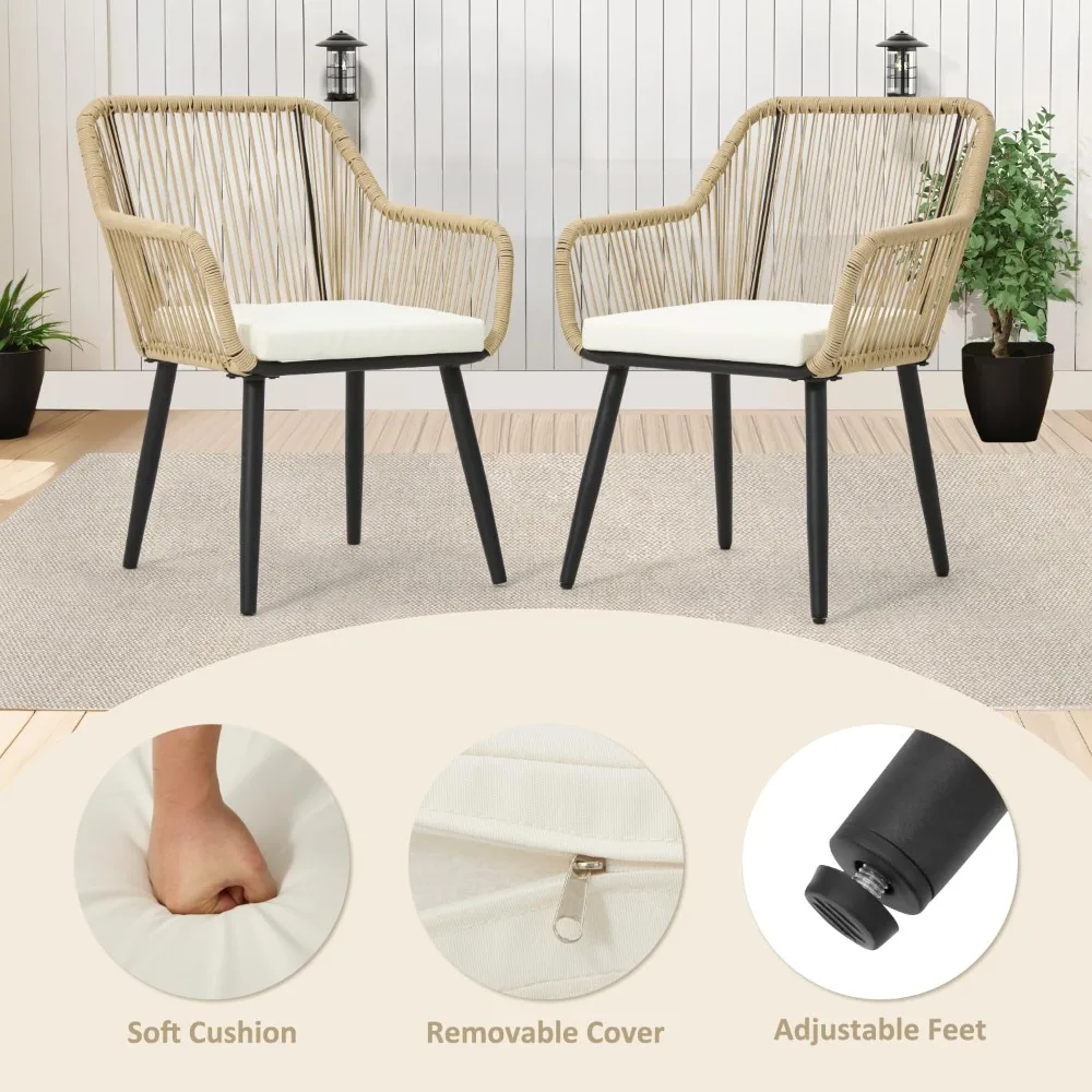 

5 Piece Patio Dining Set, Wicker Outdoor Furniture Set W/Glass Table, 4 PCS Chairs W/Waterproof Cushions for, Customized