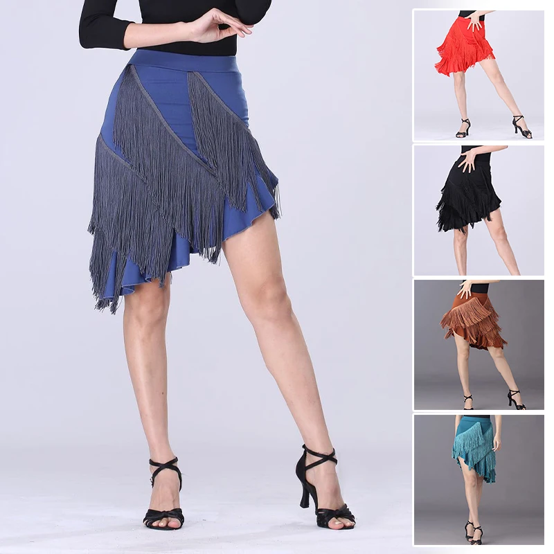 Women Sexy Latin Dance Skirts Ballroom Rumba Samba Chacha Jazz Tassels Dance Skirt Female Practice Stage Performance Costume