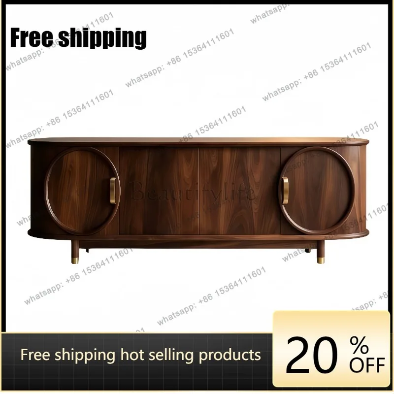 YJ new Chinese solid wood TV cabinet black walnut living room small apartment locker tenon and mortise structure