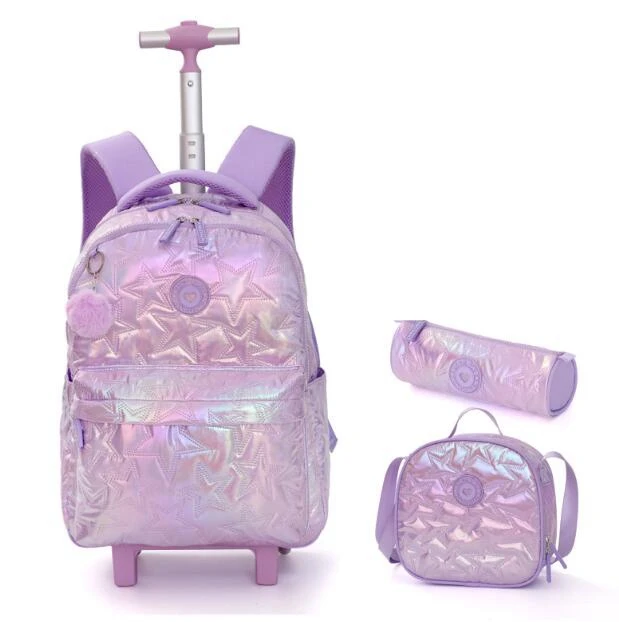 School Kids Rolling Backpack for Girls With Wheels Trolley Wheeled Backpacks for Girls Travel Bags 3PCS Girl Backpack  On Wheels