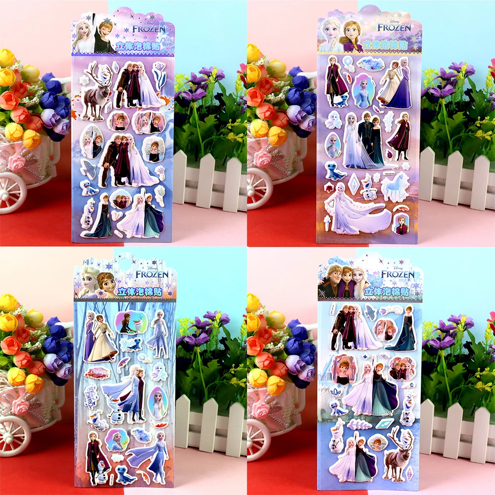 

4pcs Disney Cute Princess Elsa 3D Puffy Stickers Anime Frozen Bubble Decals Stationery Guitar Phone DIY Decoration Sticker Gifts