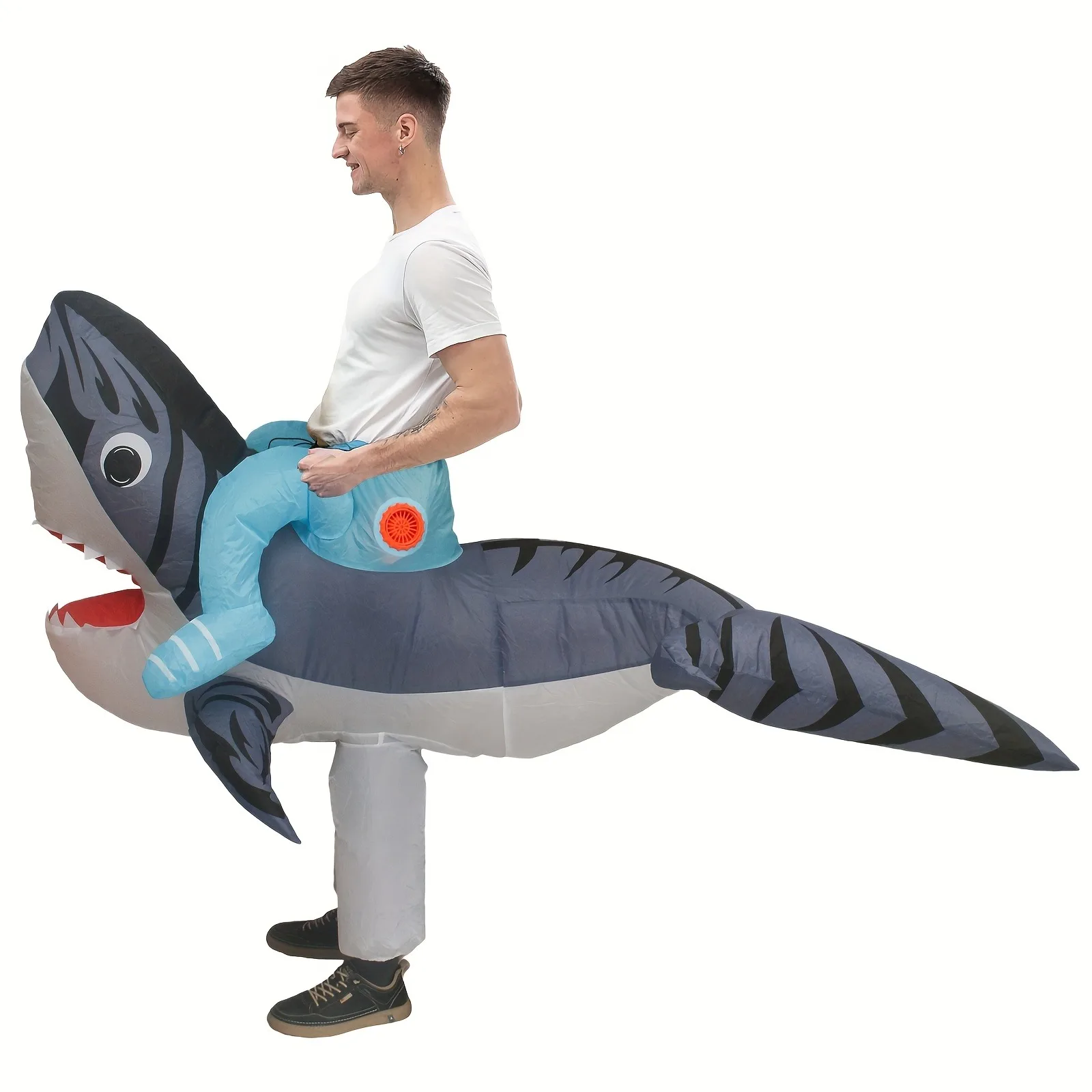 زي الهالوين القرش لركوب الخيل القابل للنفخ، ملابس حفلات المهرجانات من البوليستر عالي الجودة