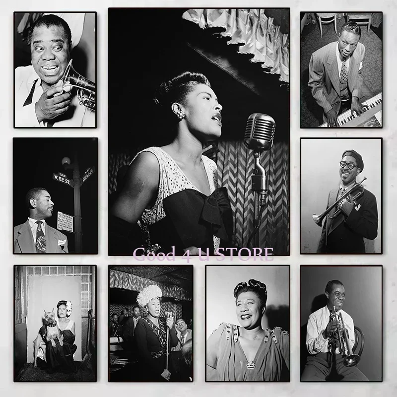 Black and White Vintage Photo of Famous Jazz Singer Musician Billie Holiday Poster Canvas Painting Wall Art Pictures Home Decor