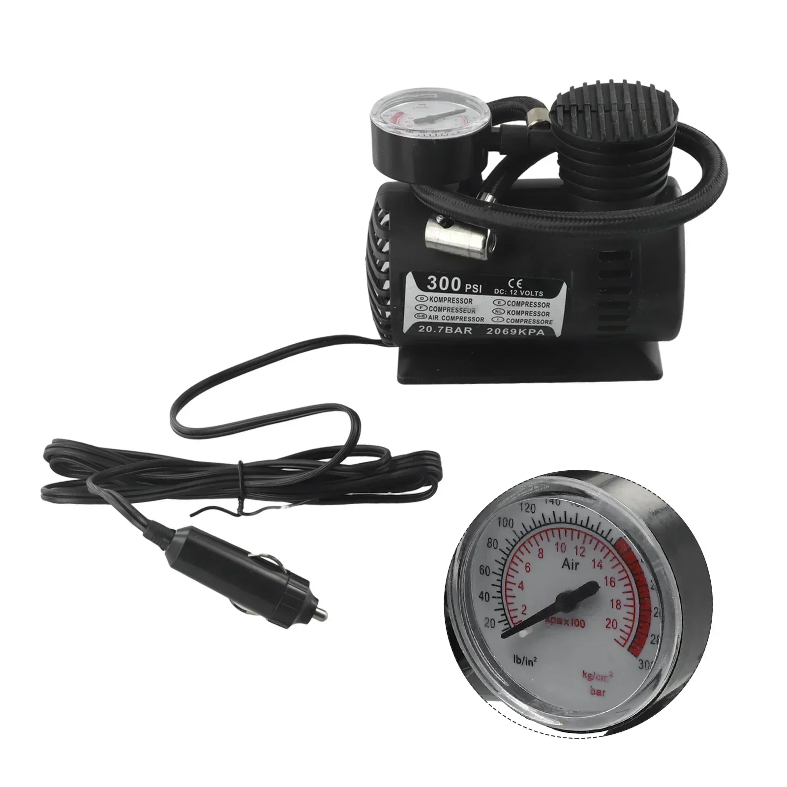 1x Portable 12 V 300psi Air Compressor Pump Tire Tyre Inflator FitsFor Vehicle Motorcycle Replace Accessories Car Air Pump