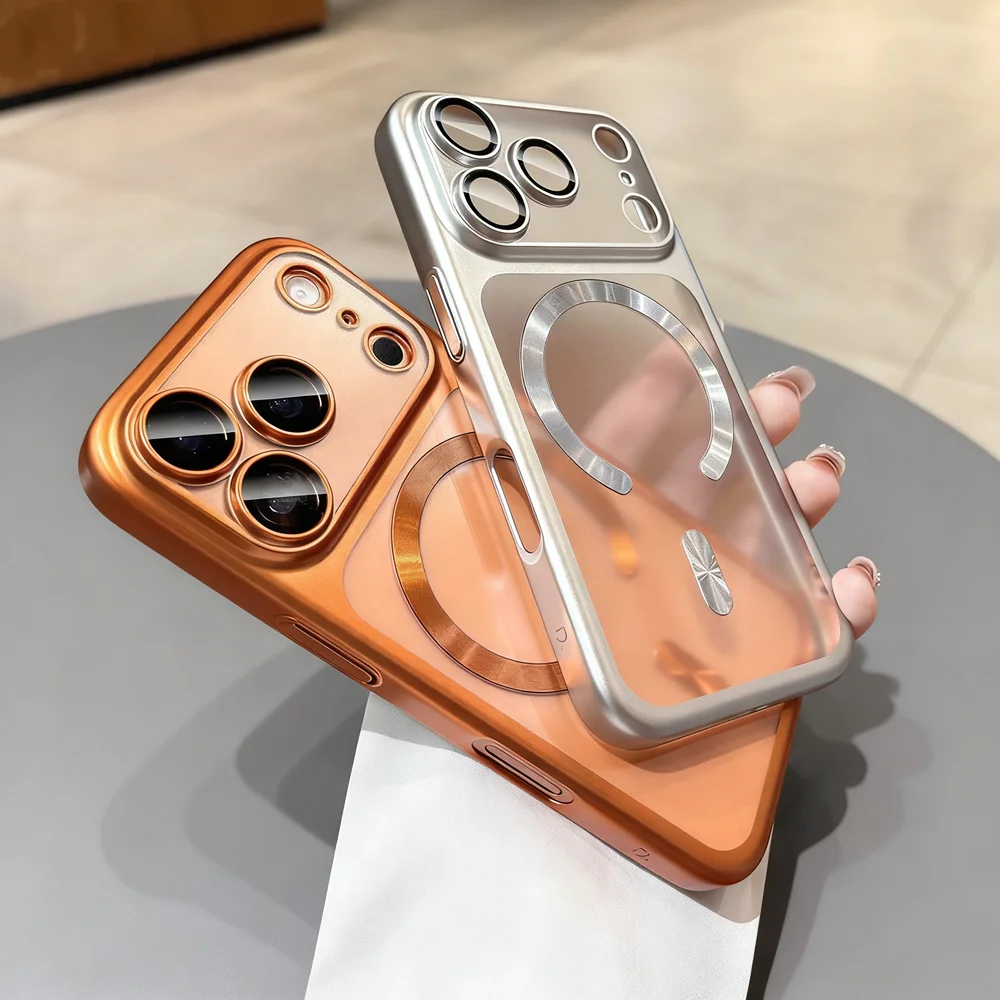 Luxuriöse Transparente Magnetische Handyhülle mit Beschichtung für MagSafe, für iPhone 17 Air 16 15 14 Pro Max, Stoßfeste Objektivschutzabdeckung
