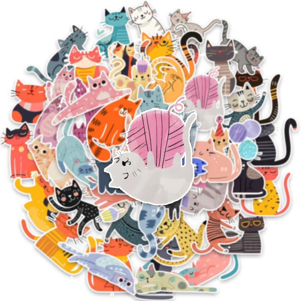 50Pcs/Set Cartoon Cat Waterproof Stickers DIY Refrigerator Notebook Computer Water Cup Luggage Decoration Christmas Gift Sticker
