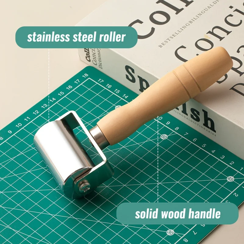 Leather Edge Roller, Wooden Handle Metal Press Roller for Leather Craft Creasing & Gluing