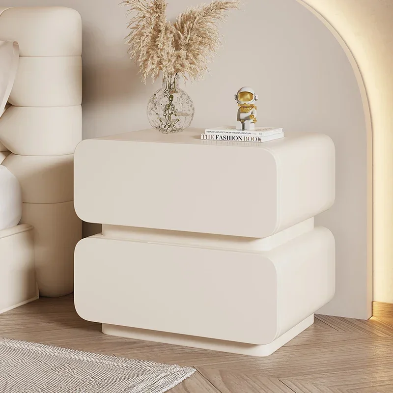 Cream Style Solid Wood Cream Side Table for Bedroom Smooth Surface Easy Assembly Durable Build Easy to Use Non-Slip Feet