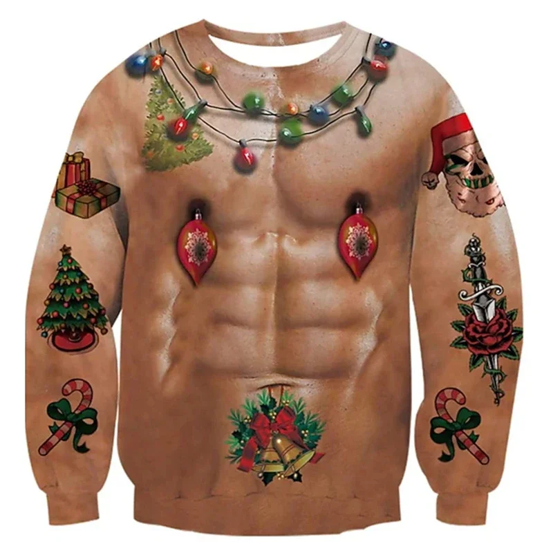 Weihnachts-Ugly-Sweater Lustiger 3D-Druck Muskel-Muster Sweatshirts für Männer Neue Mode Pullover Party Cosplay Kostüm Weihnachtsgeschenk – Detail 10