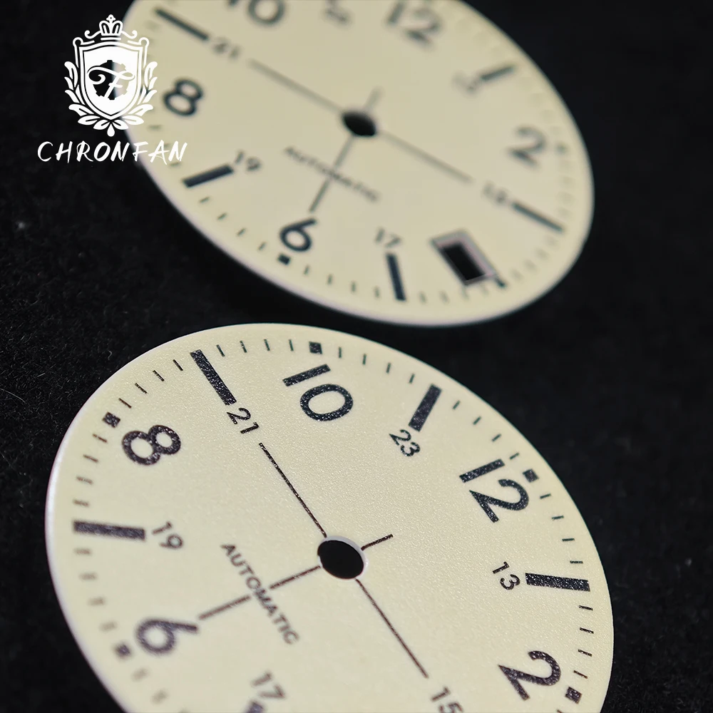 CHRONFAN Full C3 Super Green Lume Pilot 28.5mm Dial Face Watch Accessories SKX for NH35 NH34 NH36 Miyota 8215 ETA2824 Movement
