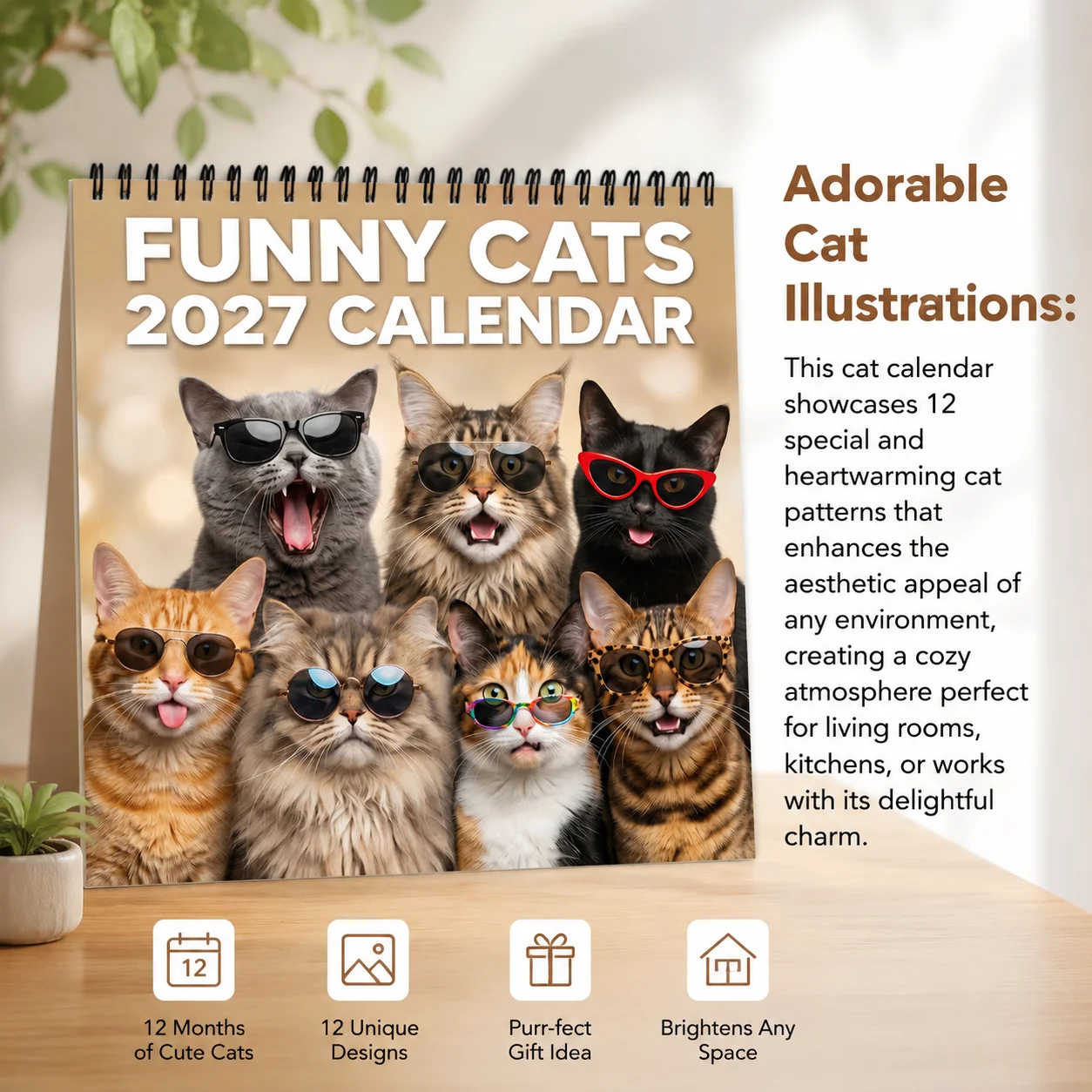 2027 Fun Cat Meme Calendar 12 Months Humorous Christmas Annual Plan with Monthly Layout Decoration for Home Living Room Monthly