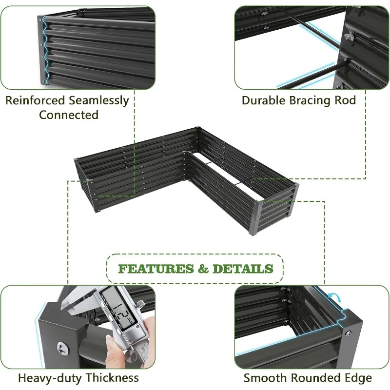 L-Shaped Galvanized Raised Garden Beds Outdoor,74x74x18in Large Metal Planter Box for Planting Vegetables Flowers Herb