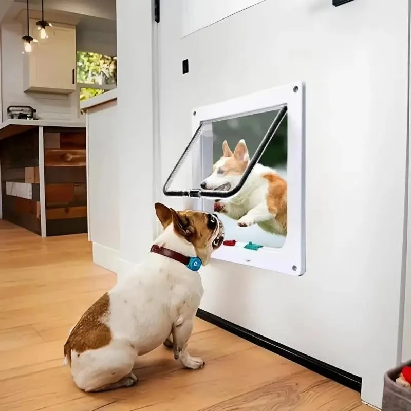 for Cat Flap Door with 4 Way Security Lock Abs Plastic Gate Safety In/out Dog Cat Flap Door Kit Household Pet Supplies