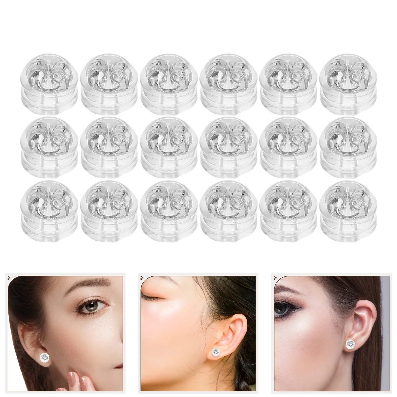 50Pcs Silicone Hamburger Earring Backs Soft Silver Replacement Secure Stud Clutch Stoppers for Fish Hook Hoops Drops