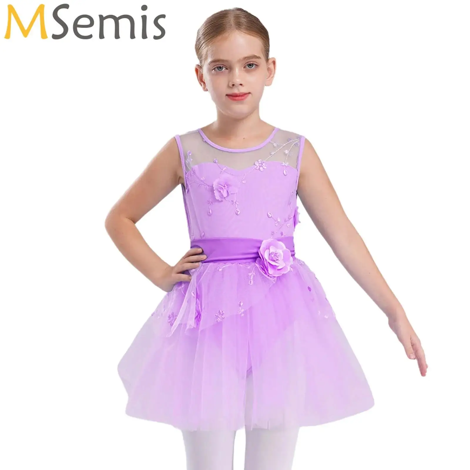 

Ballet Dance Party Wear Children Tutu Skirt for Performance Sleeveless Applique Embroidered Dress Ballerina Lyrical Jazz Costume