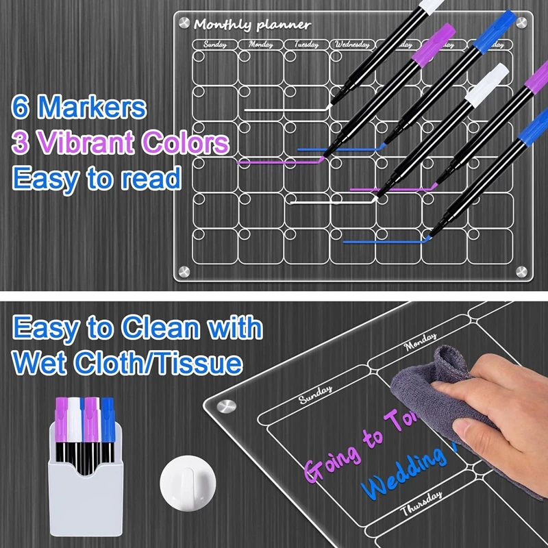 Acrylic Magnetic Calendar for Fridge Meal Planner Magnetic Clear Dry Erase Board Calendar for Refrigerator Fridge Magnetic Board