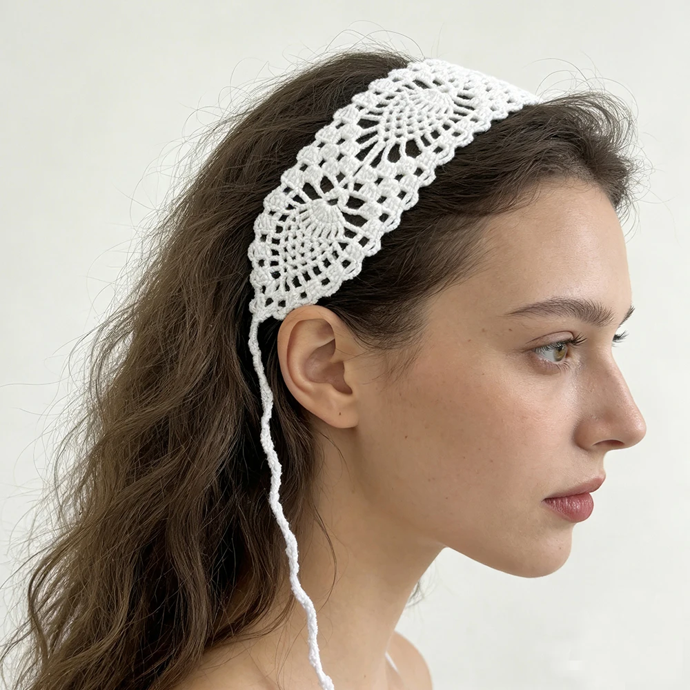 

New Crochet Fresh And Sweet Pineapple Flower Hairband Women Solid Color Knitting Headbands Fashion Accessories