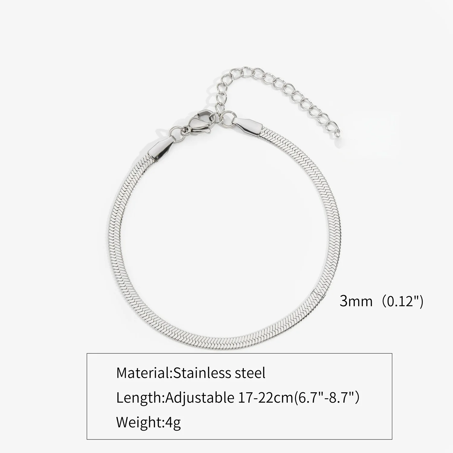 3mm Silver Color Stainless Steel Flat Chain Bracelet Simple Bracelet For Men Retro Jewelry Trendy Accessories Women Bracelet image 4