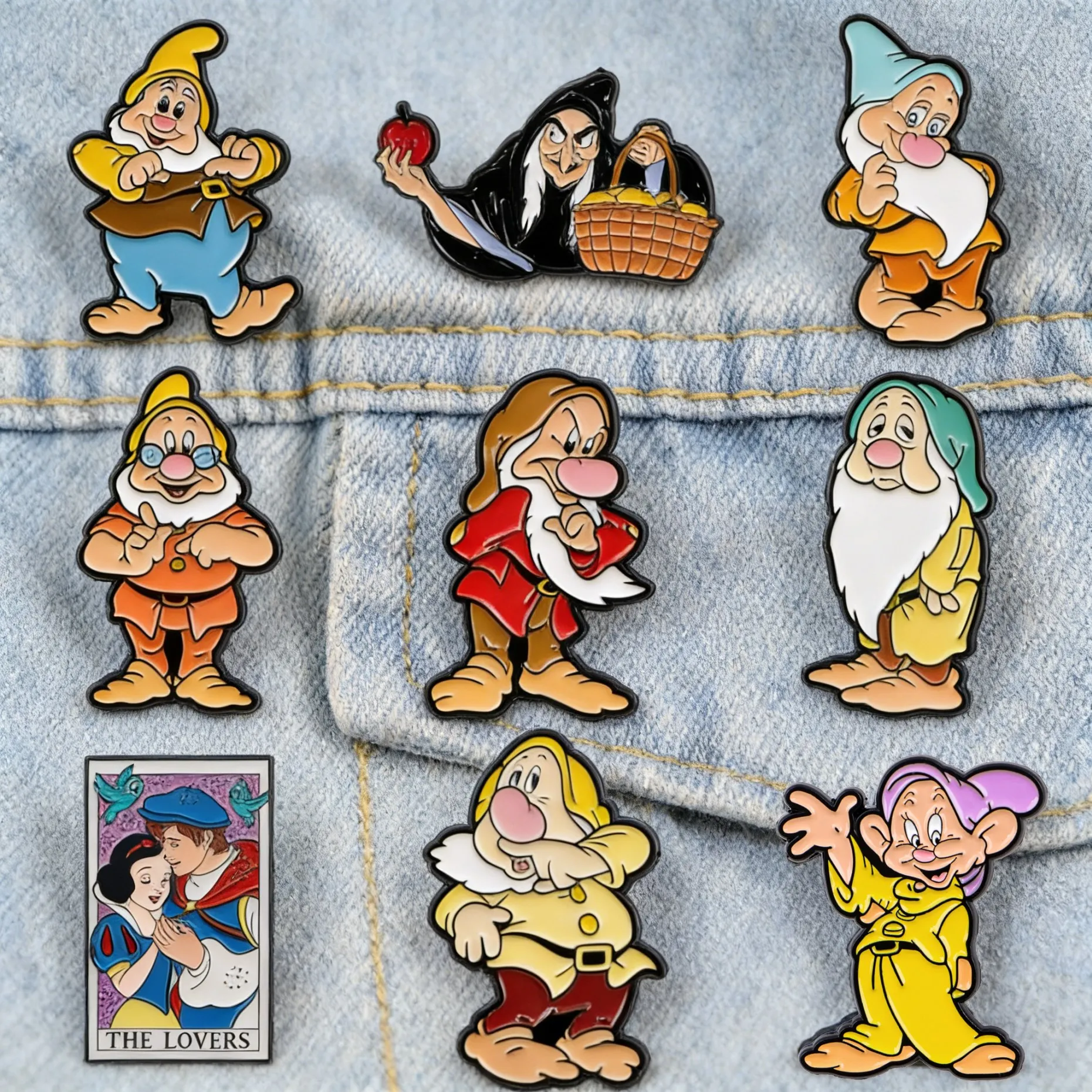 Pins de Esmalte da Rainha Má, Broche Clássico de Conto de Fadas, Pin de Lapela de Desenho Animado com Carta de Tarô dos Amantes, para Mochila, Jaqueta, Chapéu, Presente de Joia