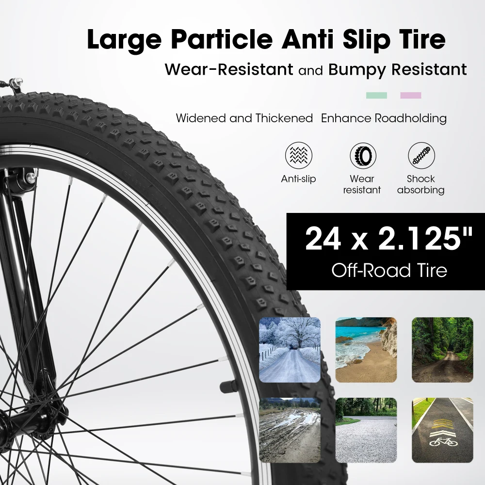 24/26 Inch Mountain Bike for Men Women Teens, High-Density Carbon Steel Frame, 21-Speed Drivetrain, Front Suspension, Front & Rear Dual V-Brakes, 80% Pre-Assembled All Terrain Bicycle view 6