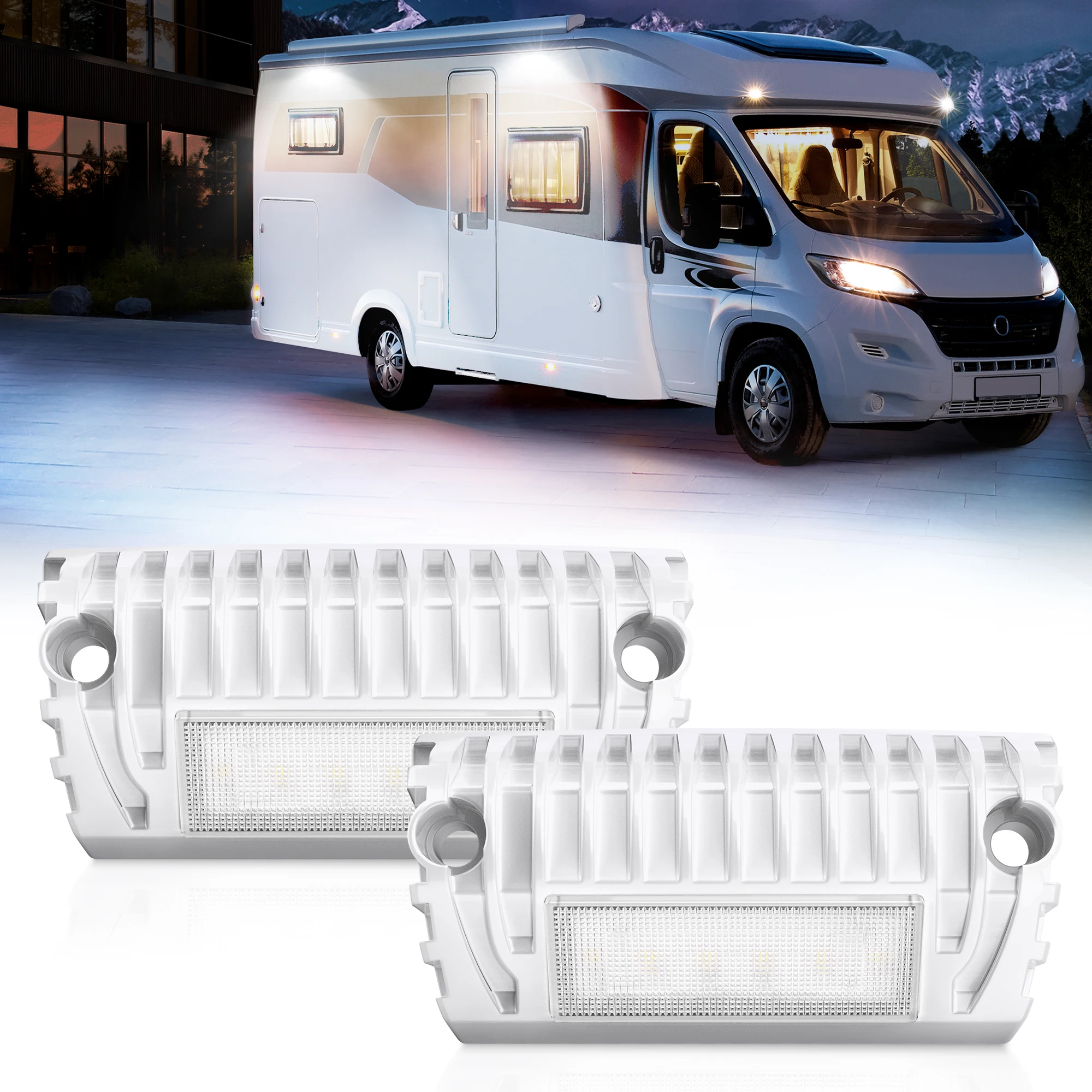 MICTUNING White RV Exterior LED Porch Utility Light, 12V 750LM 6300K, Awning Lights Aluminum Outdoor Replacement Lighting for RV