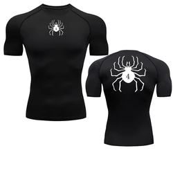 Spider Print Compression Shirts for Men Gym Workout Fitness Undershirts Short Sleeve Quick Dry Athletic T-Shirt Tops Sportswear