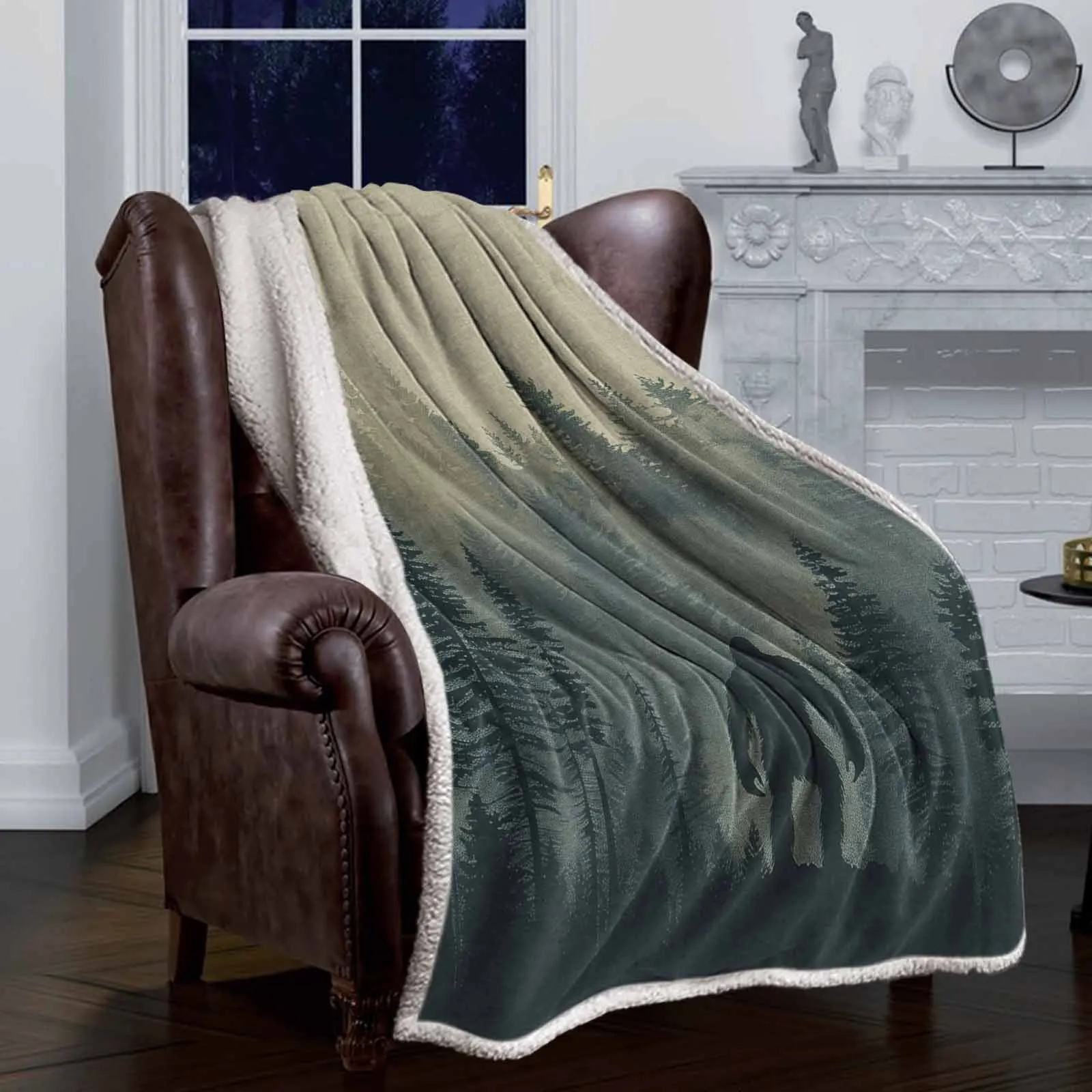 Forest Trees, Chimpanzees style double-layer thick winter blanket,soft and warm sheep wool crystal wool blanket,plush bed sheet