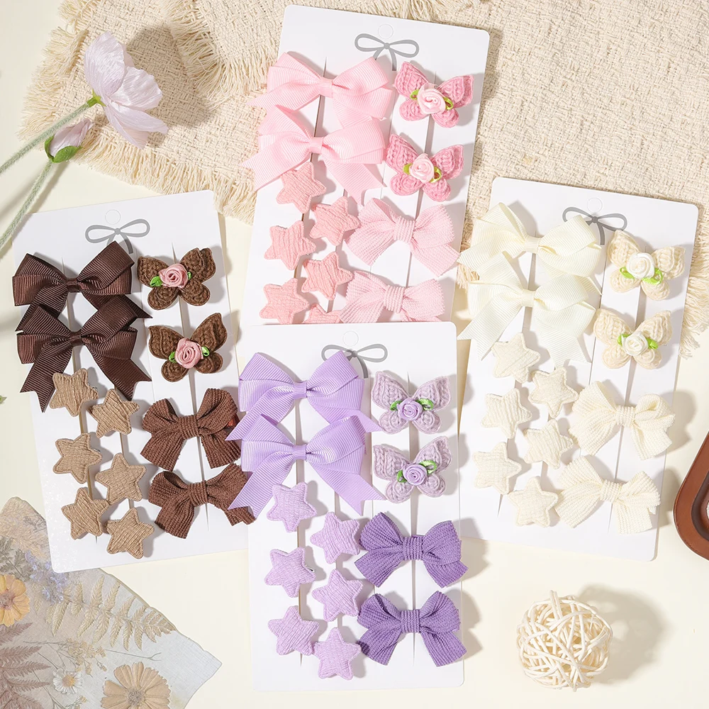 

12pcs/lot Baby Bow Hair Clips Butterfly Hairpins Star Clip Bowknot Barrettes Texture Decoration Gift Children Hair Accessories