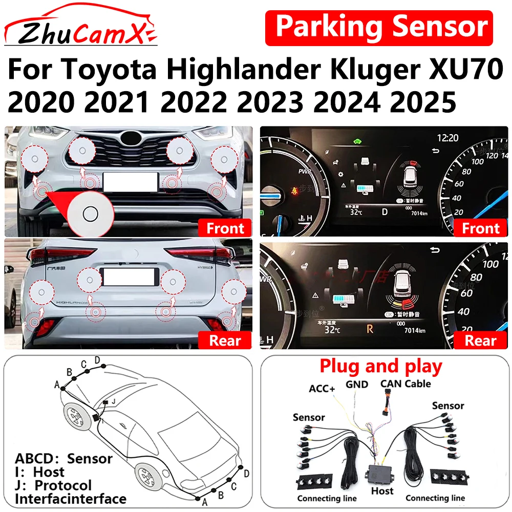 for Toyota Highlander Kluger XU70 2020~2025 Car Parking Sensor Front Rear Reverse Assist Reversing AID System plug ＆ play