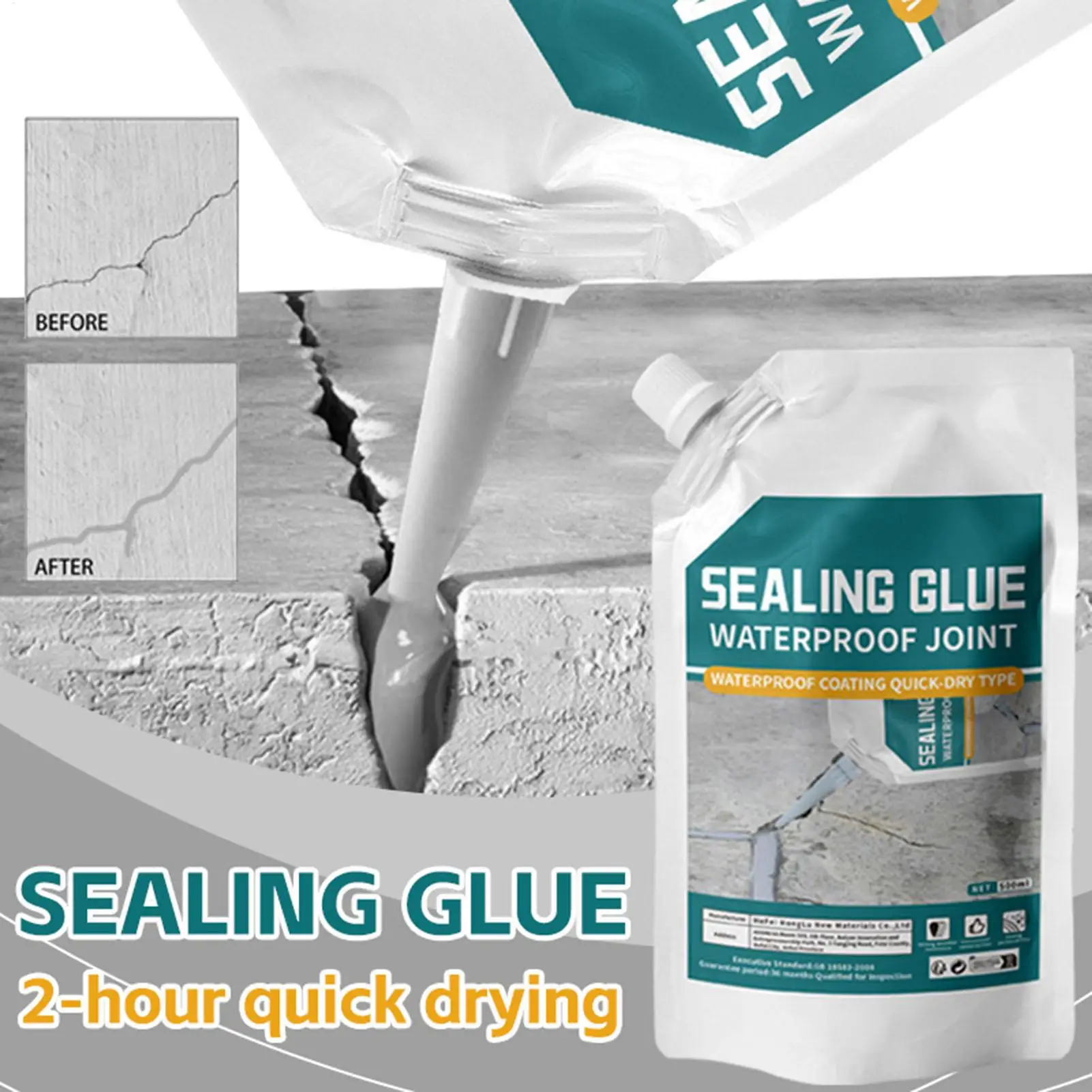 500ml Concrete Crack Filler Sealant Waterproof Quick-Drying Adhesive For Garage Floor Kitchen, Leak Repair For Corners